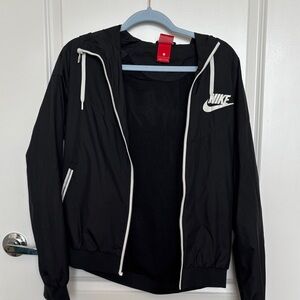 Nike Black Jacket with White Swoosh and Trim